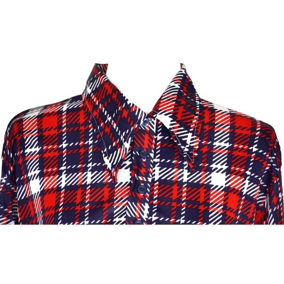 Vintage 70s Dagger Collar Shirt Red White Blue by Kings Road Sears Mens Size XL - Picture 2 of 11